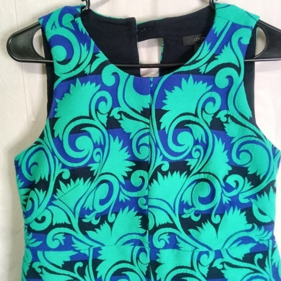 J Crew Jacquard Sleeveless Dress Navy Green Petite 8P - Picture 3 of 13
